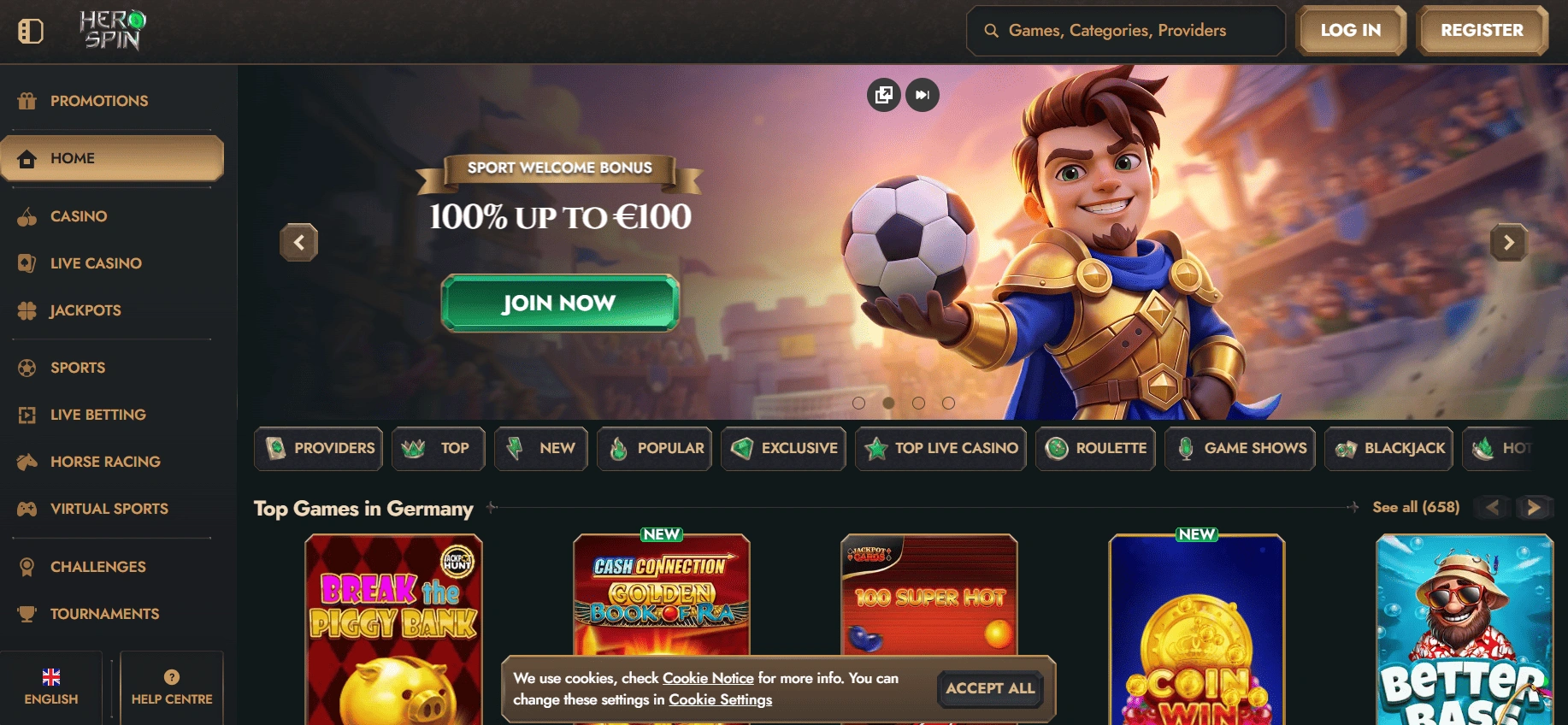 Jogos Disponíveis na Herospin App